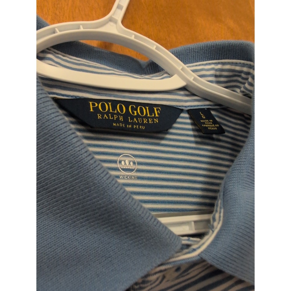 Polo Golf Ralph Lauren Shirt Mens L Blue White Short Sleeve Polo Striped Wicking - Picture 2 of 6